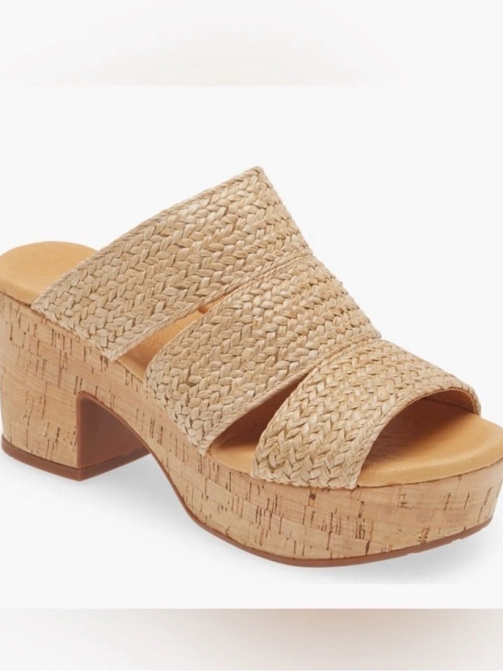 Chocolat Blu Natural Raffia Woven Platform Slide